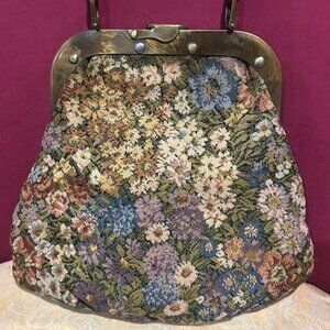 GEORGETOWN LEATHER Crafted in Italy Flower Tapestry Satchel BAG